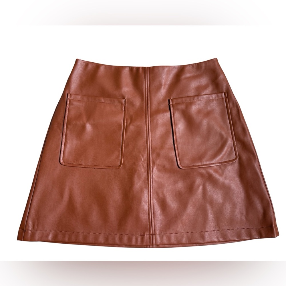 Maeve by Anthropologie - Faux Leather A-Line Mini Skirt - Small - Brown - NWT - Picture 2 of 5